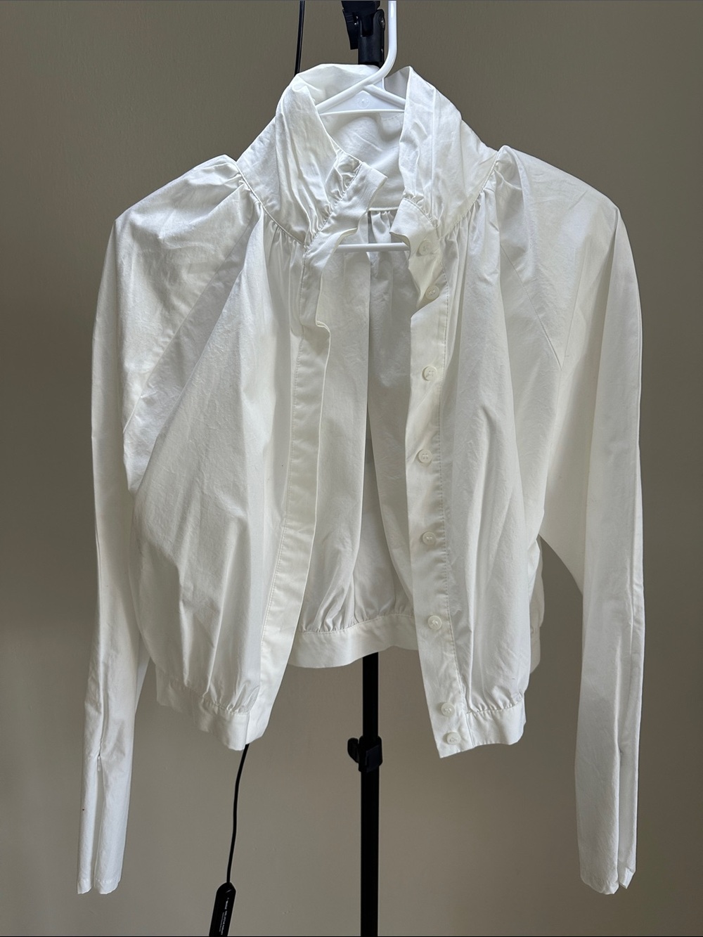 ASOS White Ruffled High-Collar Button Jacket